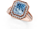 Rose gold Fancy Blue Radiant  Halo Solitaire Diamond Ring with Pave Band and Bezel Setting_45