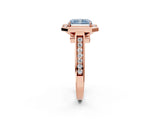 Rose gold Fancy Blue Radiant  Halo Solitaire Diamond Ring with Pave Band and Bezel Setting_46