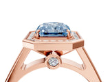 Rose gold Fancy Blue Radiant  Halo Solitaire Diamond Ring with Pave Band and Bezel Setting_48