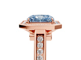 Rose gold Fancy Blue Radiant  Halo Solitaire Diamond Ring with Pave Band and Bezel Setting_49