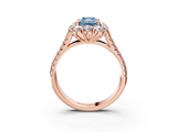 Rose gold Fancy Blue Radiant  Halo Split Shank Diamond Engagement Ring with Pave Band and Four-Prong Setting_57