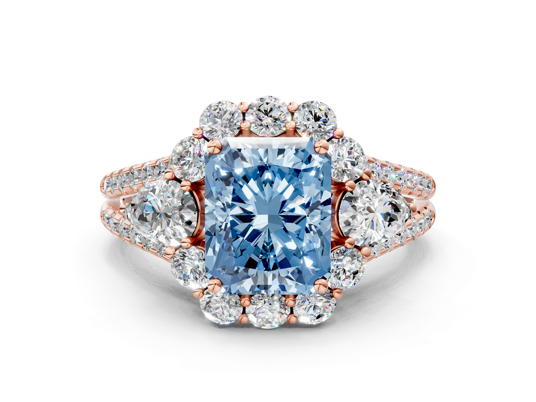 Rose gold Fancy Blue Radiant  Halo Split Shank Diamond Engagement Ring with Prong Setting_18