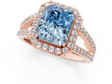 Rose gold Fancy Blue Radiant  Halo Split Shank Diamond Ring with Four-Prong Setting_33