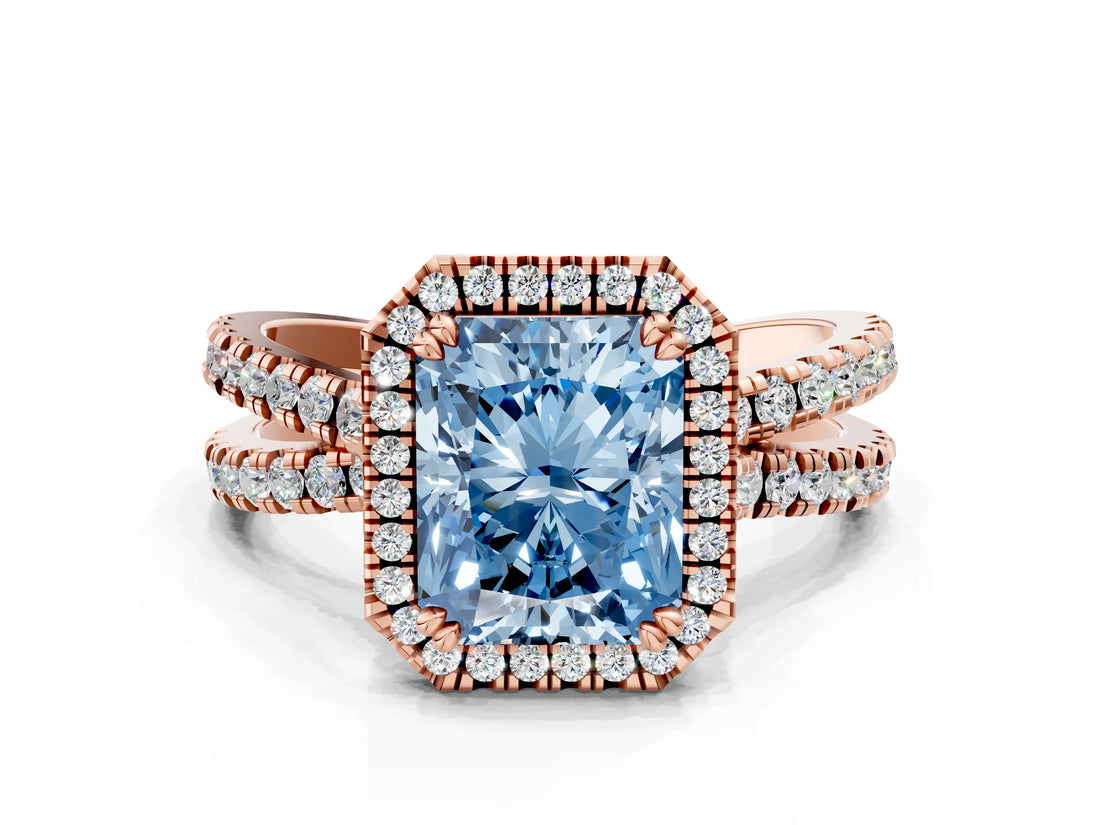 Rose gold Fancy Blue Radiant  Halo Split Shank Diamond Ring with Pavé Setting_26