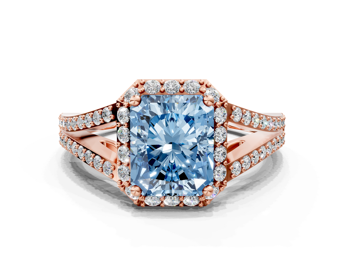 Rose gold Fancy Blue Radiant  Halo Split Shank Diamond Ring with Prong Setting_20