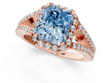 Rose gold Fancy Blue Radiant  Halo Split Shank Pave Diamond Ring with Four-Prong Setting_62