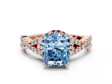 Rose gold Fancy Blue Radiant  Halo Twist Band Solitaire Prong Setting Ring_64