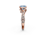 Rose gold Fancy Blue Radiant  Halo Twist Band Solitaire Prong Setting Ring_66