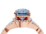 Rose gold Fancy Blue Radiant  Halo Twist Band Solitaire Prong Setting Ring_68