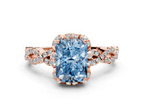Rose gold Fancy Blue Radiant  Halo Twist Band Solitaire Ring with Six-Prong Setting_3