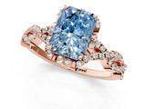 Rose gold Fancy Blue Radiant  Halo Twist Band Solitaire Ring with Six-Prong Setting_4