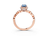 Rose gold Fancy Blue Radiant  Halo Twist Band Solitaire Ring with Six-Prong Setting_6