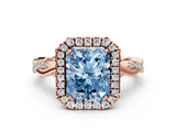 Rose gold Fancy Blue Radiant  Halo Twist Band Solitaire Ring_56