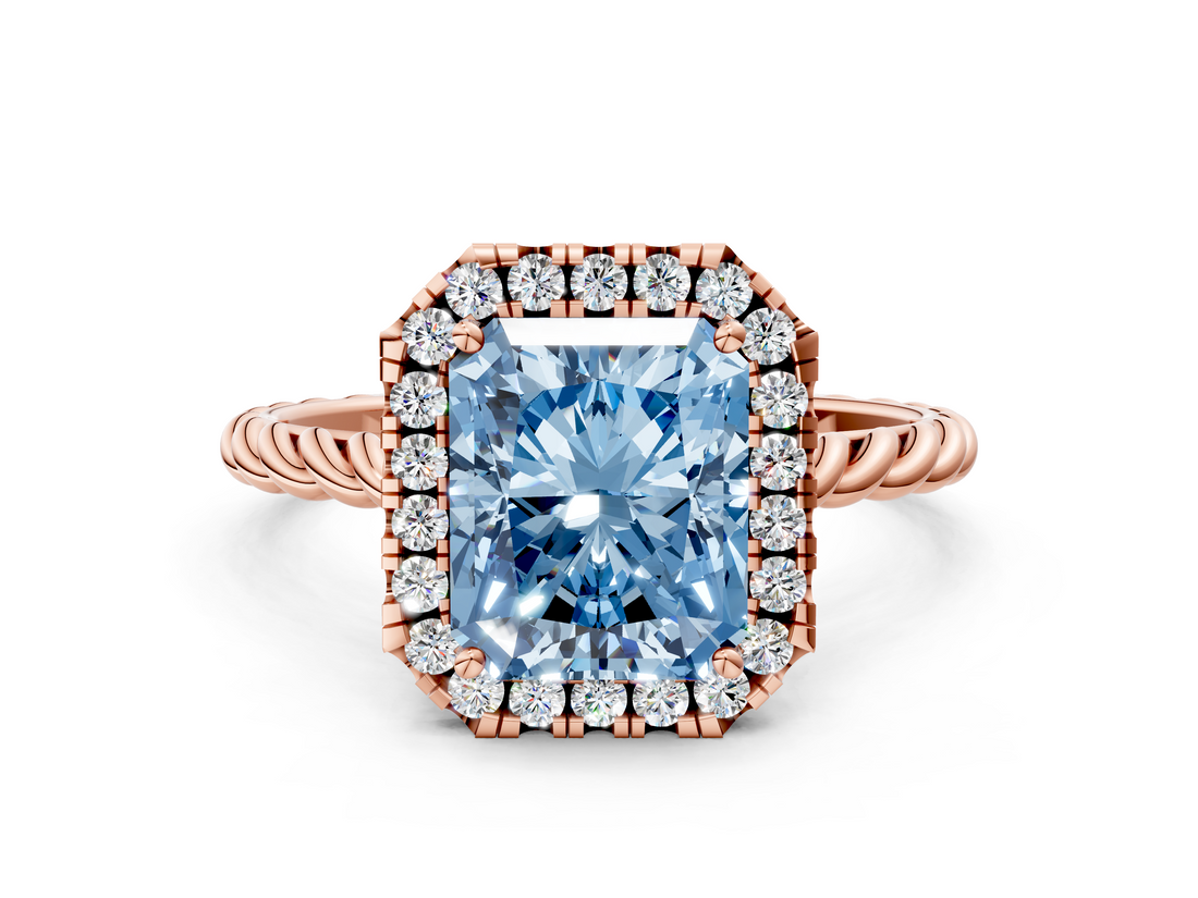 Rose gold Fancy Blue Radiant  Halo Twisted Band Four-Prong Diamond Ring_20