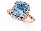Rose gold Fancy Blue Radiant  Halo Twisted Band Four-Prong Diamond Ring_21