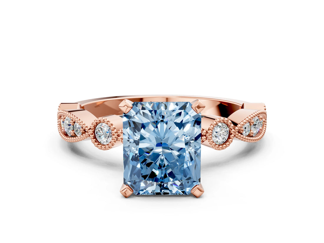 Rose gold Fancy Blue Radiant  Milgrain Bezel Diamond Engagement Ring with Solitaire Prong Setting_167