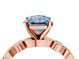 Rose gold Fancy Blue Radiant  Milgrain Bezel Diamond Engagement Ring with Solitaire Prong Setting_171