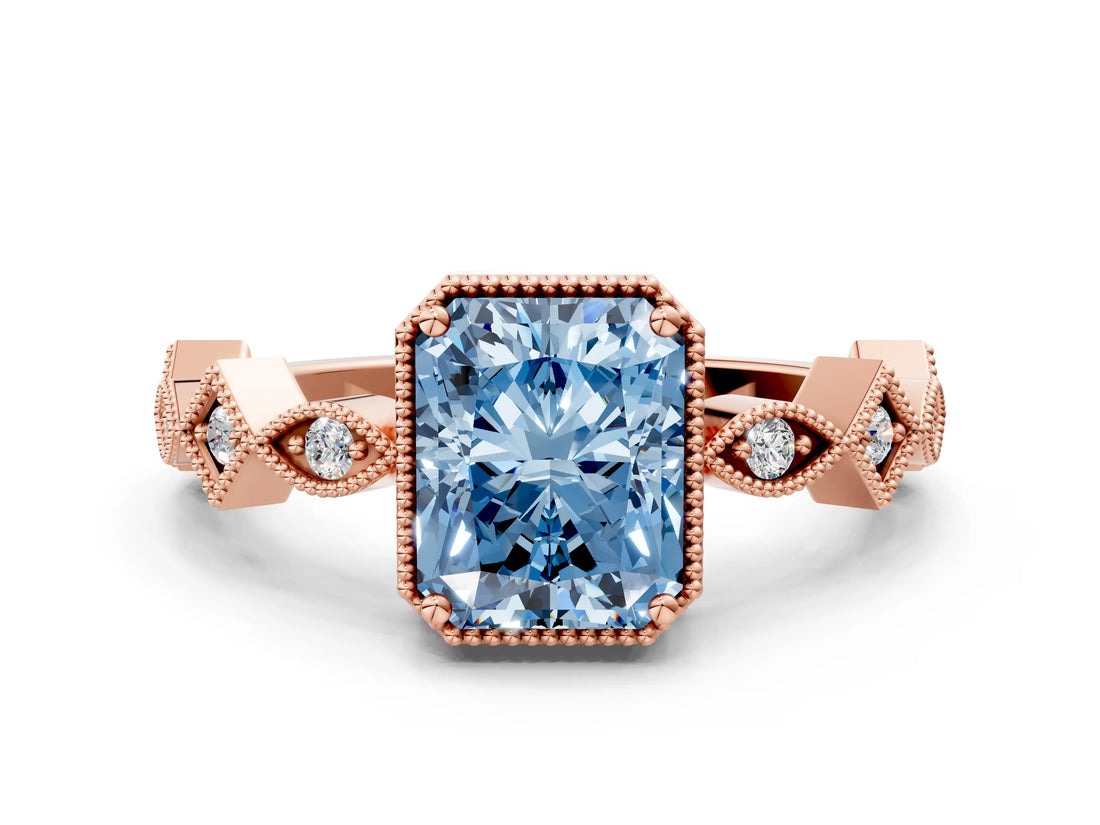 Rose gold Fancy Blue Radiant  Milgrain Marquise Diamond Twist Band Ring_65