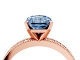 Rose gold Fancy Blue Radiant  Milgrain Pave Diamond Engagement Ring with Four-Prong Setting_151