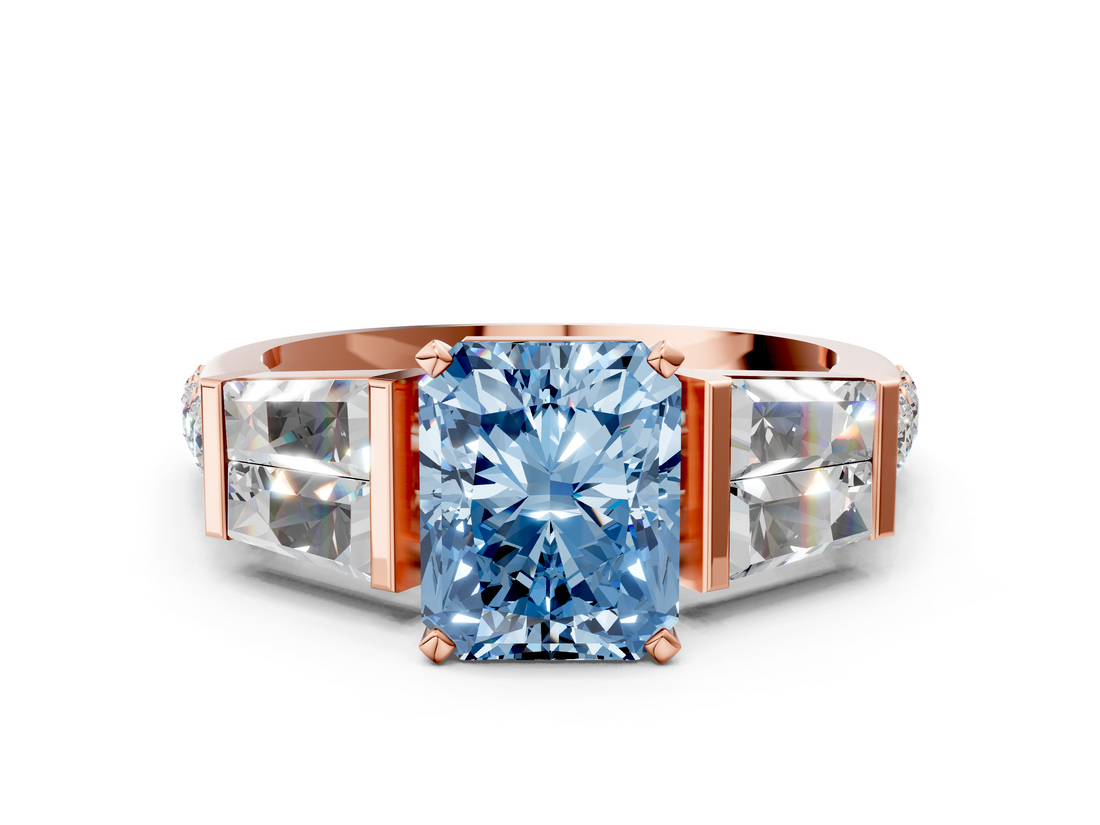 Rose gold Fancy Blue Radiant  Solitaire Baguette Side Stone Channel Set Engagement Ring_3