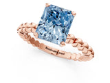 Rose gold Fancy Blue Radiant  Solitaire Beaded Band Prong Setting Ring 1