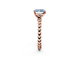 Rose gold Fancy Blue Radiant  Solitaire Beaded Band Prong Setting Ring 2