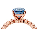 Rose gold Fancy Blue Radiant  Solitaire Beaded Band Prong Setting Ring 4