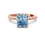 Rose gold Fancy Blue Radiant  Solitaire Beaded Band Prong Setting Ring