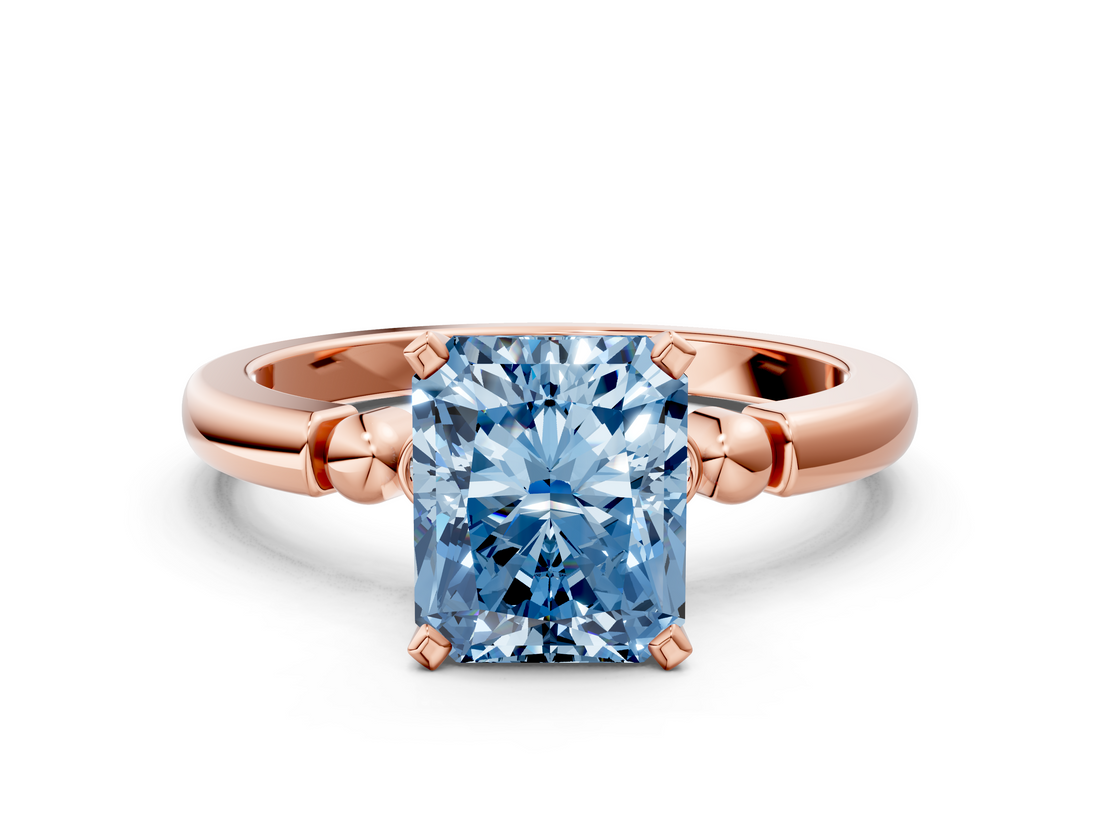 Rose gold Fancy Blue Radiant  Solitaire Beaded Band with Four-Prong Setting_28