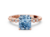 Rose gold Fancy Blue Radiant  Solitaire Bezel Accent Diamond Engagement Ring with Beaded Band and Four-Prong Setting_24