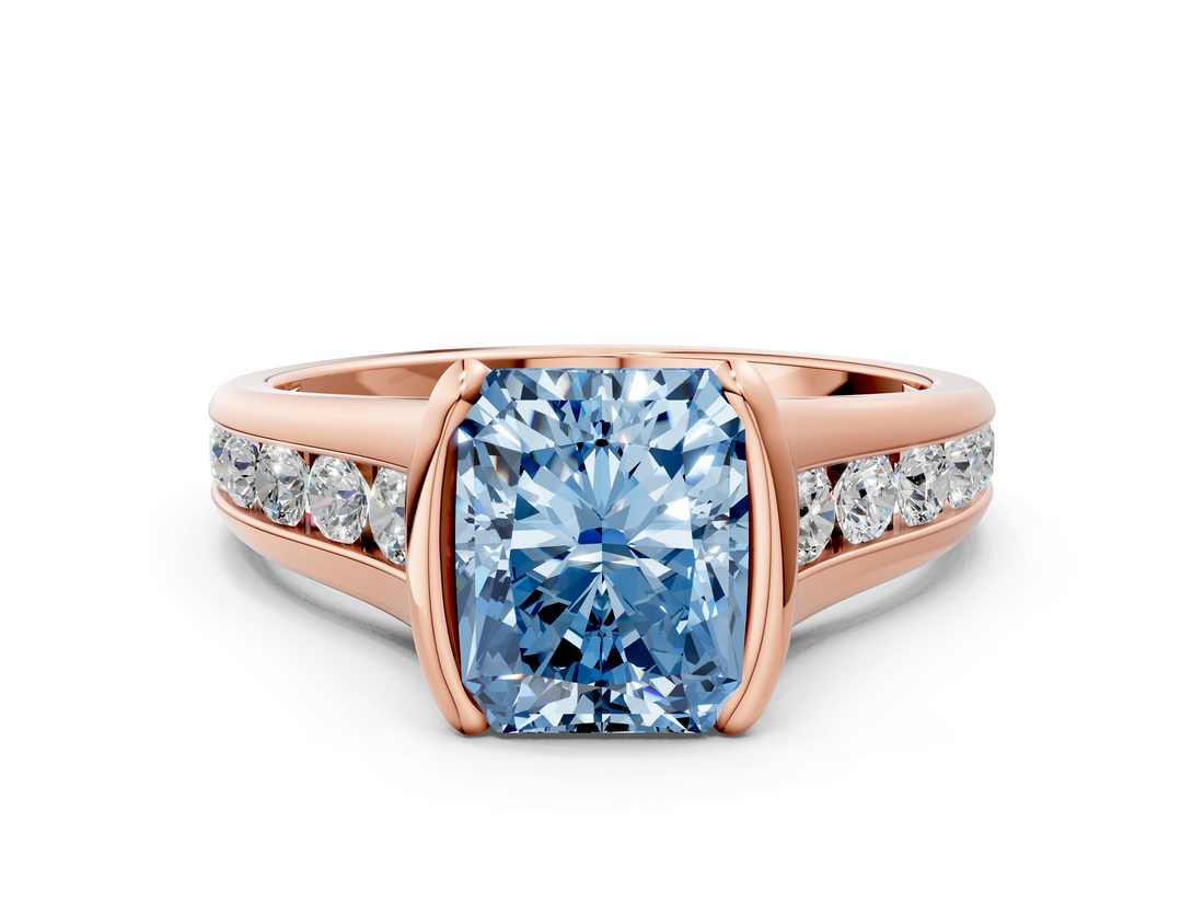 Rose gold Fancy Blue Radiant  Solitaire Bezel-Set Diamond Ring with Channel-Set Band_36
