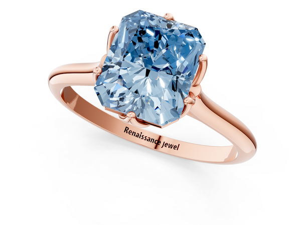 Rose gold Fancy Blue Radiant  Solitaire Cathedral Diamond Ring with Six-Prong Setting