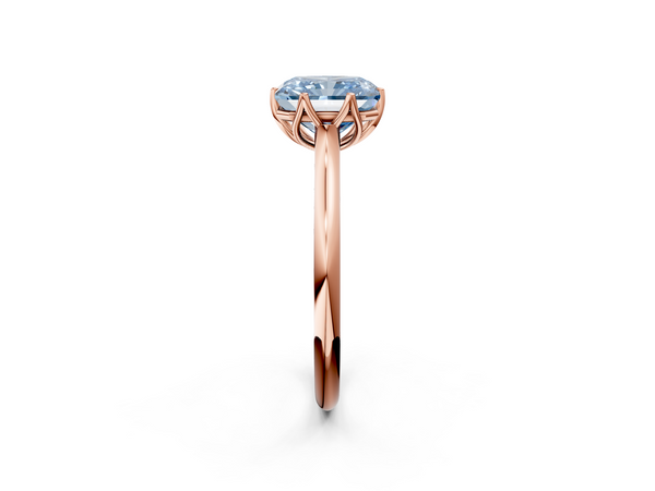 Rose gold Fancy Blue Radiant  Solitaire Cathedral Diamond Ring with Six-Prong Setting