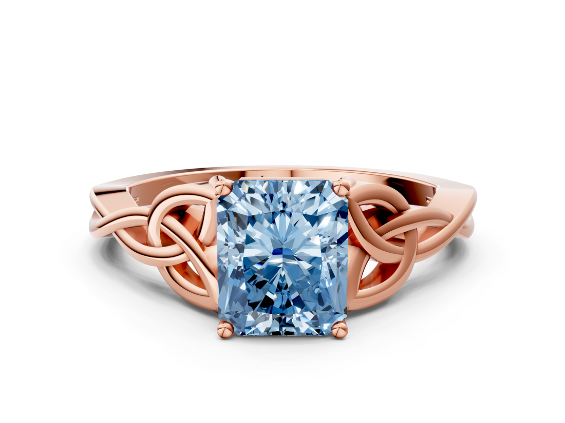 Rose gold Fancy Blue Radiant  Solitaire Celtic Knot Engagement Ring with Four-Prong Setting_42