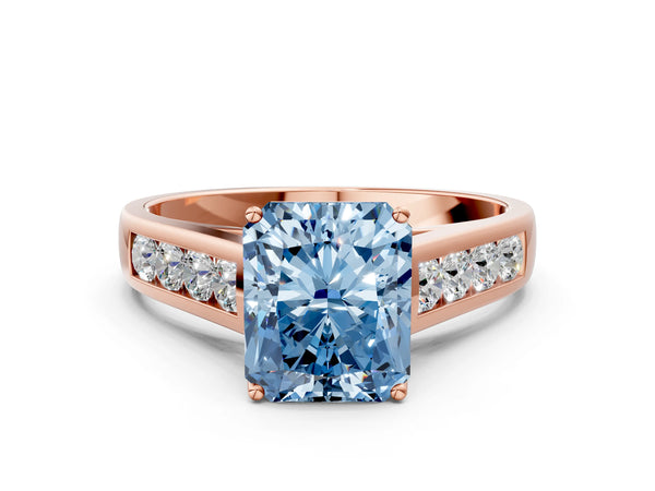 Rose gold Fancy Blue Radiant  Solitaire Channel-Set Diamond Engagement Ring with Four-Prong Setting