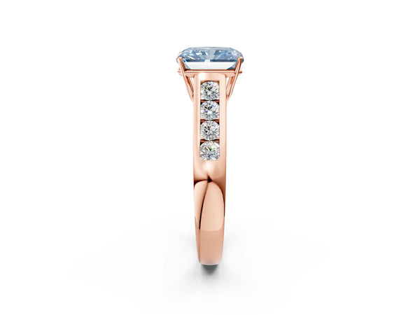 Rose gold Fancy Blue Radiant  Solitaire Channel-Set Diamond Engagement Ring with Four-Prong Setting