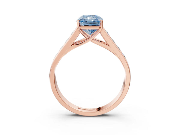Rose gold Fancy Blue Radiant  Solitaire Channel-Set Diamond Engagement Ring with Four-Prong Setting
