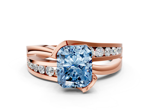 Rose gold Fancy Blue Radiant  Solitaire Channel-Set Split Shank Ring with Tension Prong Setting
