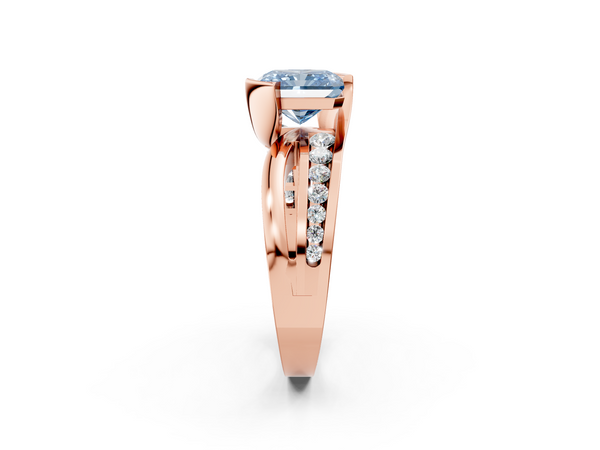 Rose gold Fancy Blue Radiant  Solitaire Channel-Set Split Shank Ring with Tension Prong Setting