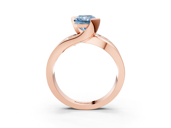 Rose gold Fancy Blue Radiant  Solitaire Channel-Set Split Shank Ring with Tension Prong Setting
