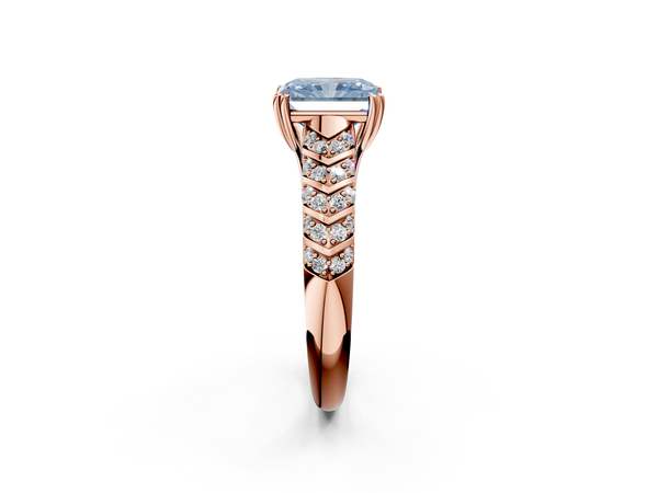 Rose gold Fancy Blue Radiant  Solitaire Chevron Pave Diamond Engagement Ring with Six-Prong Setting