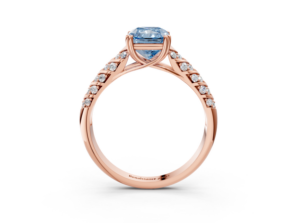 Rose gold Fancy Blue Radiant  Solitaire Chevron Pave Diamond Engagement Ring with Six-Prong Setting