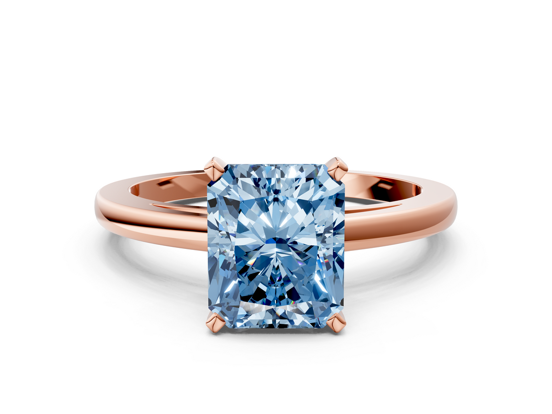 Rose gold Fancy Blue Radiant  Solitaire Diamond Engagement Ring with Four-Prong Setting on a Classic Band_3