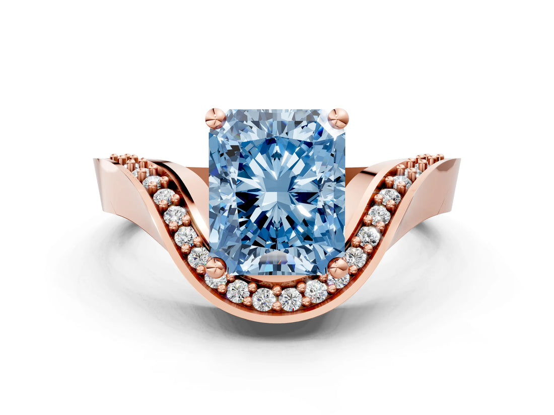 Rose gold Fancy Blue Radiant  Solitaire Diamond Engagement Ring with Pave Band and Four-Prong Setting 1