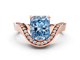 Rose gold Fancy Blue Radiant  Solitaire Diamond Engagement Ring with Pave Band and Four-Prong Setting 1