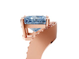 Rose gold Fancy Blue Radiant  Solitaire Diamond Engagement Ring with Pave Band and Four-Prong Setting