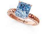 Rose gold Fancy Blue Radiant  Solitaire Diamond Engagement Ring with XO Engraved Band and Four-Prong Setting 1