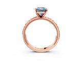 Rose gold Fancy Blue Radiant  Solitaire Diamond Engagement Ring with XO Engraved Band and Four-Prong Setting 3
