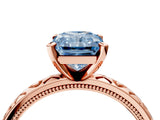 Rose gold Fancy Blue Radiant  Solitaire Diamond Engagement Ring with XO Engraved Band and Four-Prong Setting 4