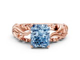 Rose gold Fancy Blue Radiant  Solitaire Diamond Leaf Vine Band with Prong Setting_45